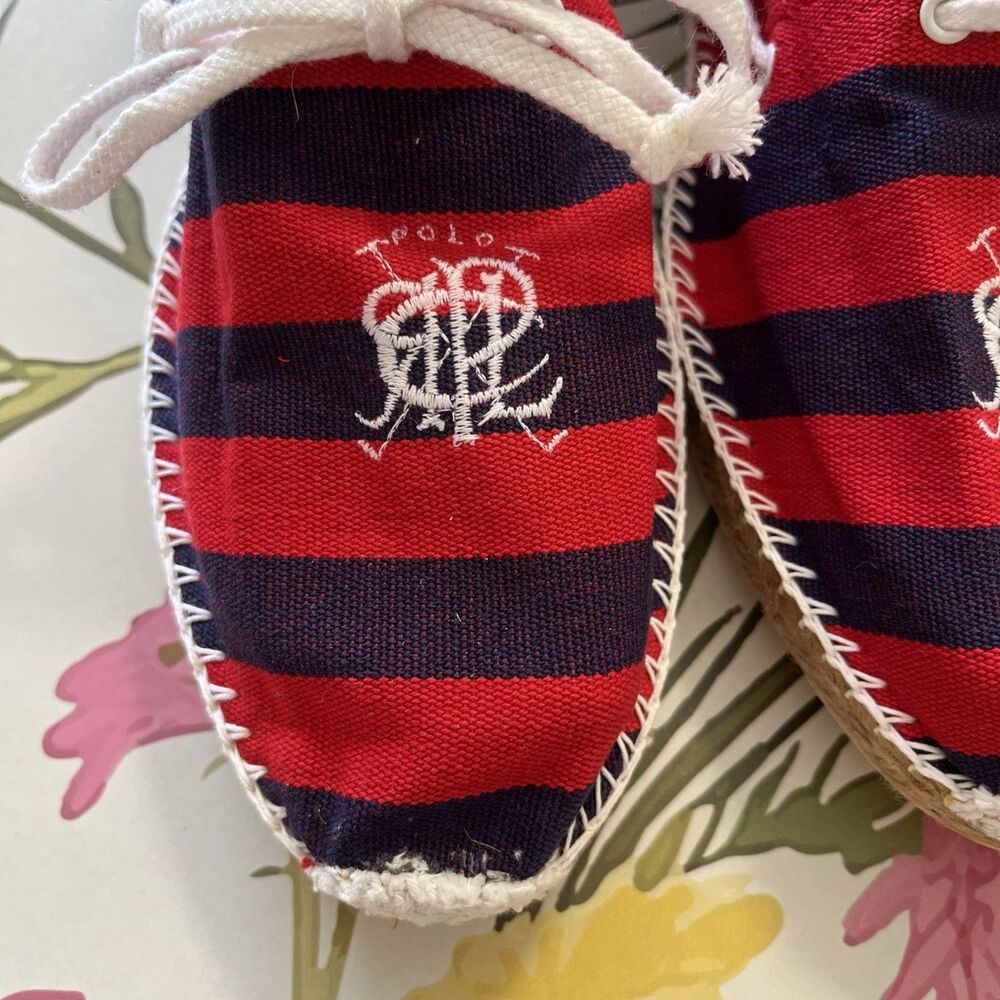 Polo Ralph Lauren Blue Red Striped Espadrille Embroidery Madras Shoes Mens 10.5 - Picture 3 of 10